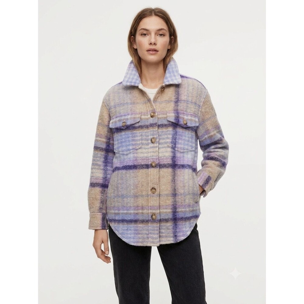 Aritzia Wilfred Free The Ganna Plaid Button-Up Shirt Jacket Lavender sz Medium